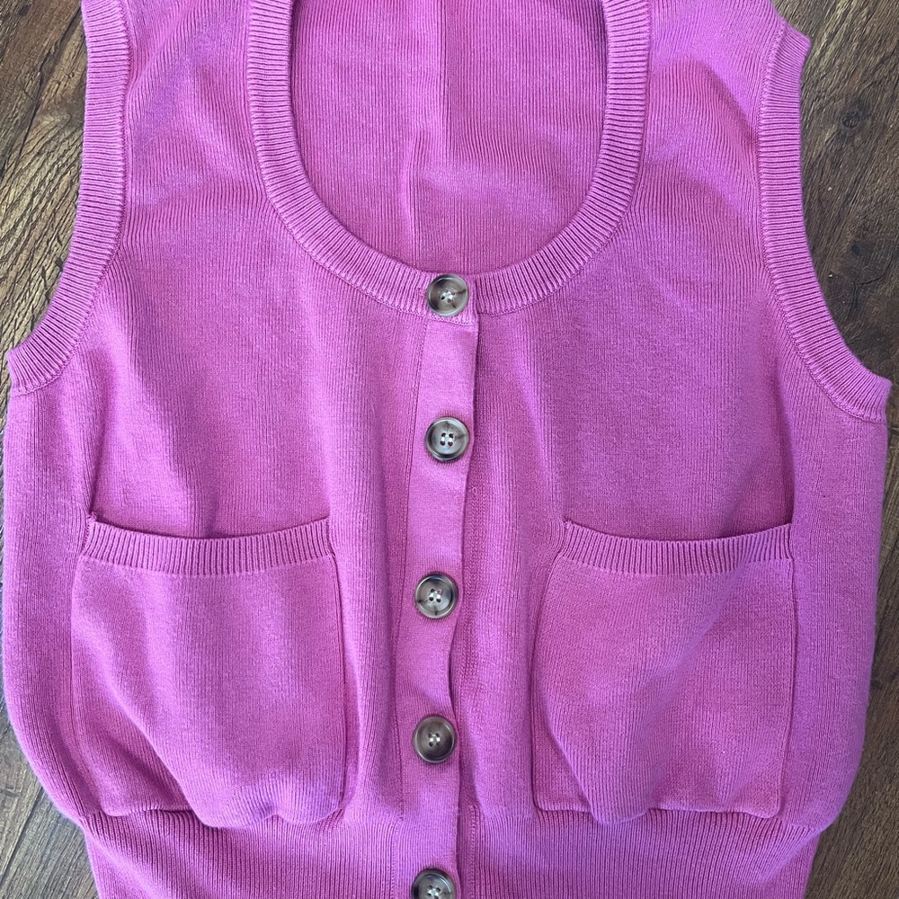 Pink Sleeveless Button-Up Cardigan